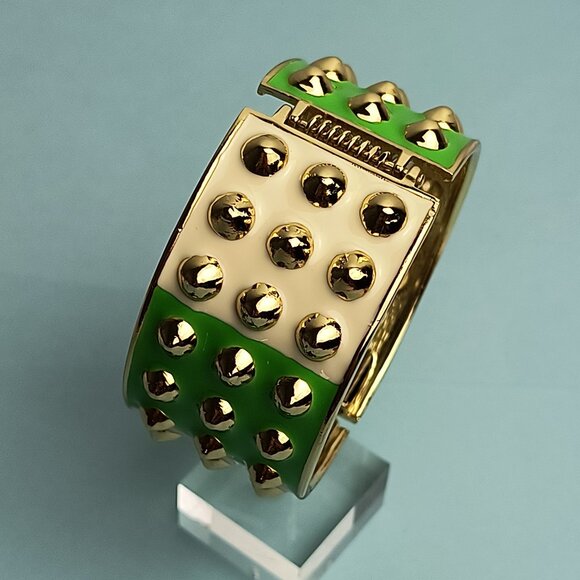 Statement Chunky Spiked Enamel Hinged Bangle Bracelet Bright Green Crean… - Picture 6 of 8